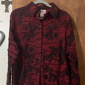 Coldwater Creek Burgundy Floral Blazer